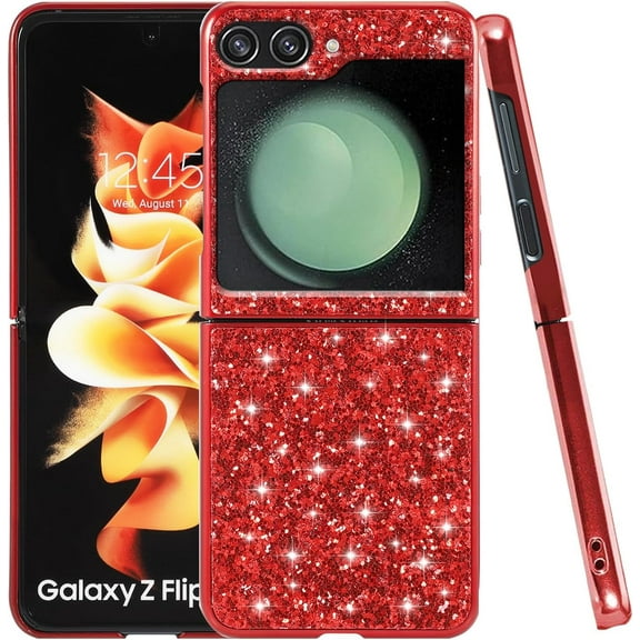 Compatible with Samsung Galaxy Z Flip 5 Case Glitter Bling Samsung Z Flip 5 Phone Case for Girls Cute Bumper Shockproof Protective Cases (Red)