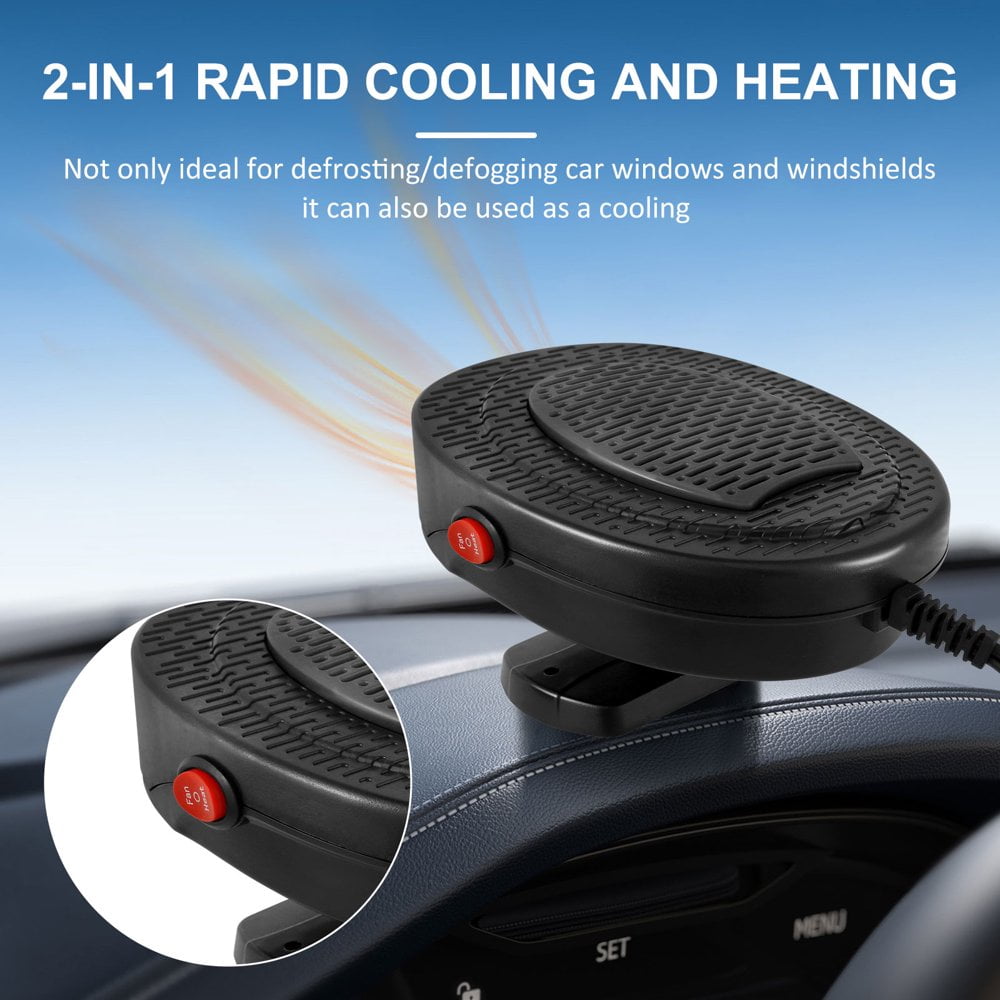 Dégivreur Voiture Portable 12V 150W - Chauffage/ventilateur 2 En 1 - Rotation 360° - Désembuage Rapide