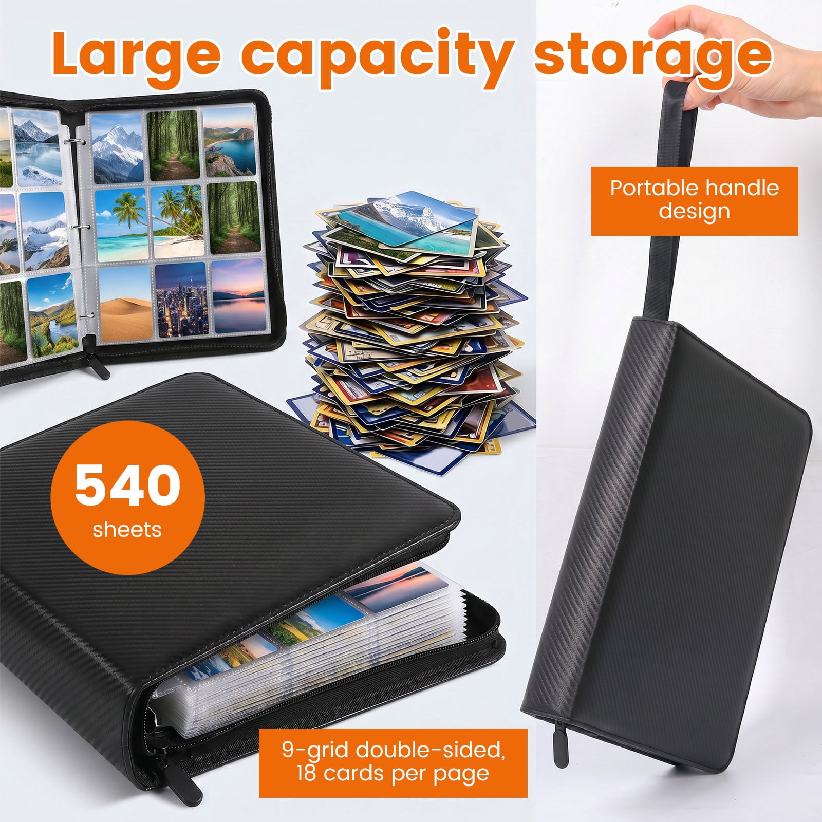 Threns Trading Card Binder, 9 Pocket Card Binder Holds 540 Cards with Double-Sided Sleeves, Premium Zipper Top Loader Card Collection Album, PU Card Folder Holder for MTG, TCG, Baseball, Sports Cards