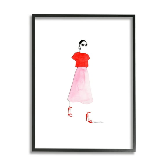 Stupell Industries Girl in Pink & Red Beauty & Fashion Painting Black Framed Art Print Wall Art, 11 x 14