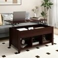 thumbnail image 2 of Topbuy Table Basse Relevable, Table à Manger Moderne avec Compartiment Caché et 3 Cubes Ouverts, Marron, 2 of 10