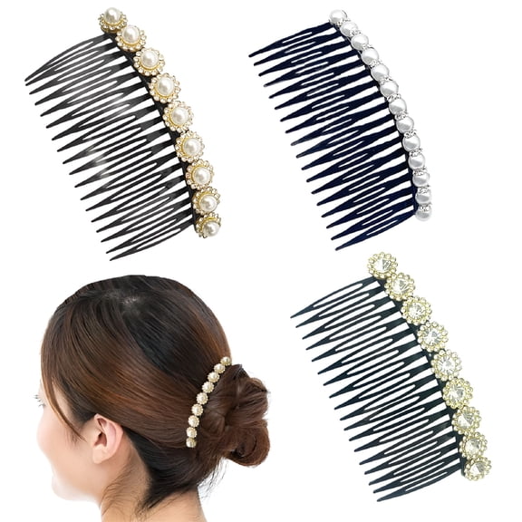VANIDO Fancy Hair Combs for Women Decorative 3 Pieces Pearl Black Hair Side Combs, Daily French Twist Hair Tool Birthday Hair Comb Clips Gift for Girls Wedding Accessories