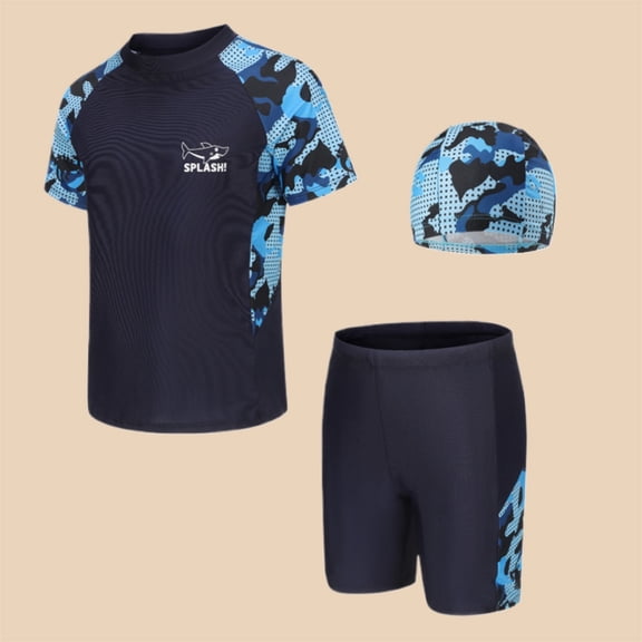 CUZIBR Baby Swimsuit Boy Boys Shark Swim Wear Outfits Casual Short Sleeve Patchwork Shirts And Trunks Hat Set Pool Beach Travel Swimwaer Holiday,Grey,7-8 Years