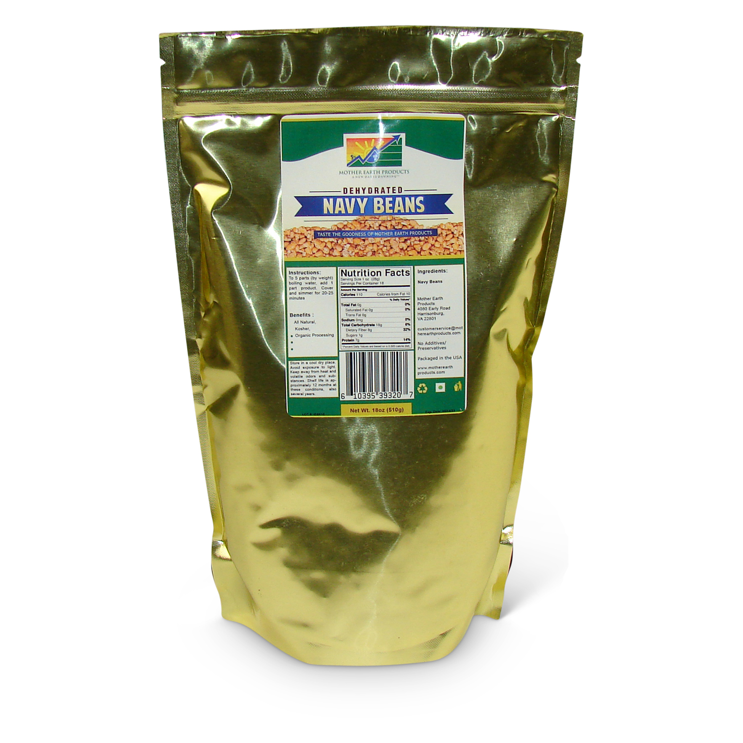 Dehydrated Navy Beans, 1 full quart Mylar Bag