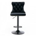 thumbnail image 3 of Triple Tree Velvet Swivel Bar Stools with Button Tufted Back and Footrest, Black/Orange (Set of 2), 3 of 8
