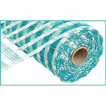 Poly Burlap Check Deco Mesh, 10" x 10 Yards Cream, Turquoise