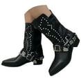 thumbnail image 1 of Mepaouo Bottines Gothiques pour Femmes avec Strass, Bottes de Combat Mi-Mollet, Bottes de Moto Punk à Plateforme Chelsea, 1 of 8