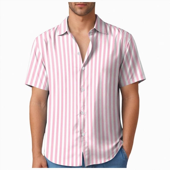 Ymyiu Untucked Dress Shirts for Men Mens Shirts Wrinkle Free Way Stretch Lightweight Summer Short Sleeve Button Down Shirts for Men Size M(Pink, M)