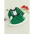 thumbnail image 3 of Bagilaanoe Toddler Baby Girl Christmas Dress Long Sleeve A-line Party Dresses 1T 2T 3T 4T 5T 6T Kids Plaid Plush Patchwork Mesh Tulle Dress, 3 of 9