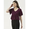 thumbnail image 2 of DressBerry Women's Solid Viscose Rayon Short Flared Sleeves Pleated Crop Top Flared Hem Lightweighted Casual&nbsp;Summer Wear Waist Length Regular Short Blouse, 2 of 7
