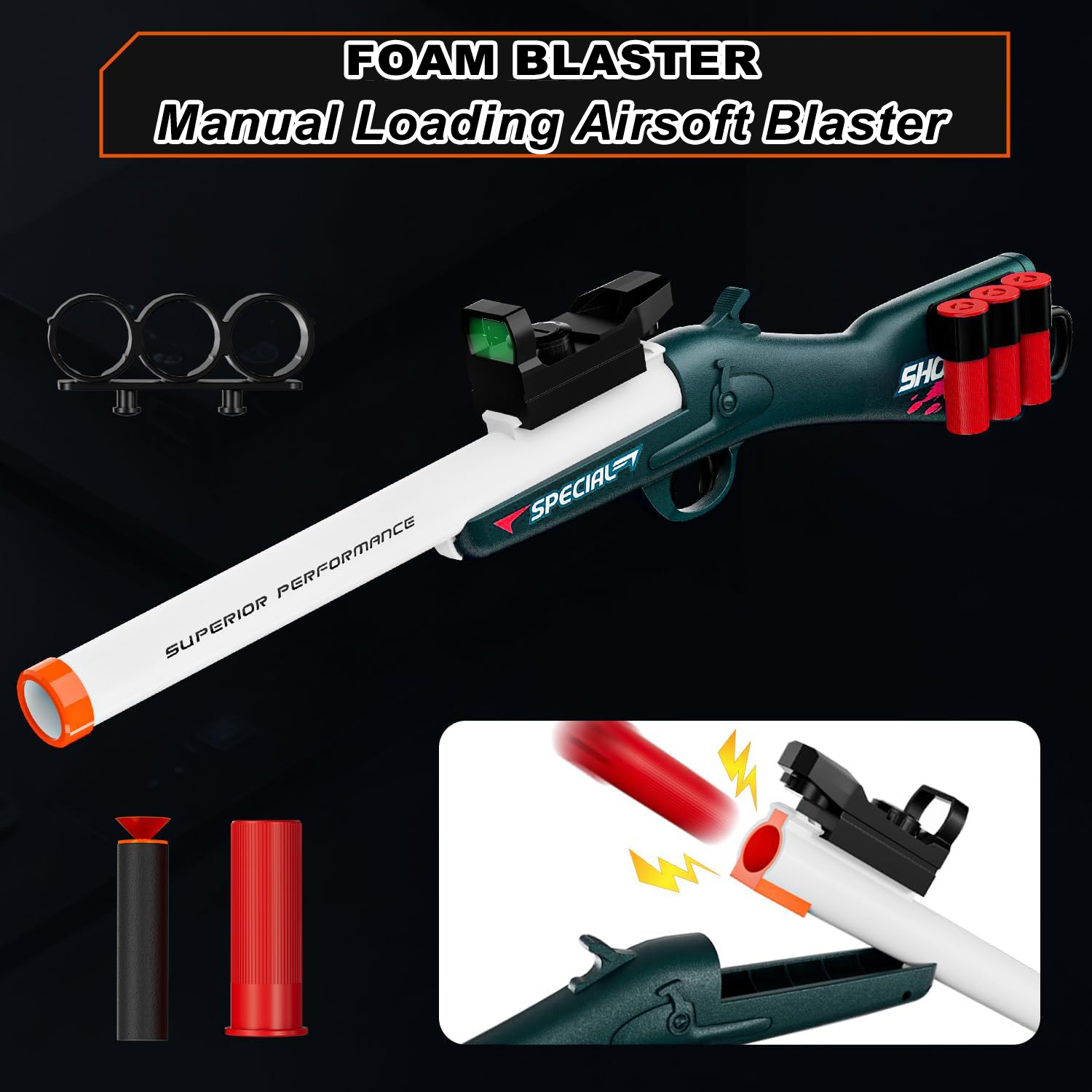 Shell Ejecting Foam Blaster, Foam Dart Toy Gun with 20 Bullets, Manual Loading Soft Bullet Blaster for Indoor and Outdoor Game 14+Years Old