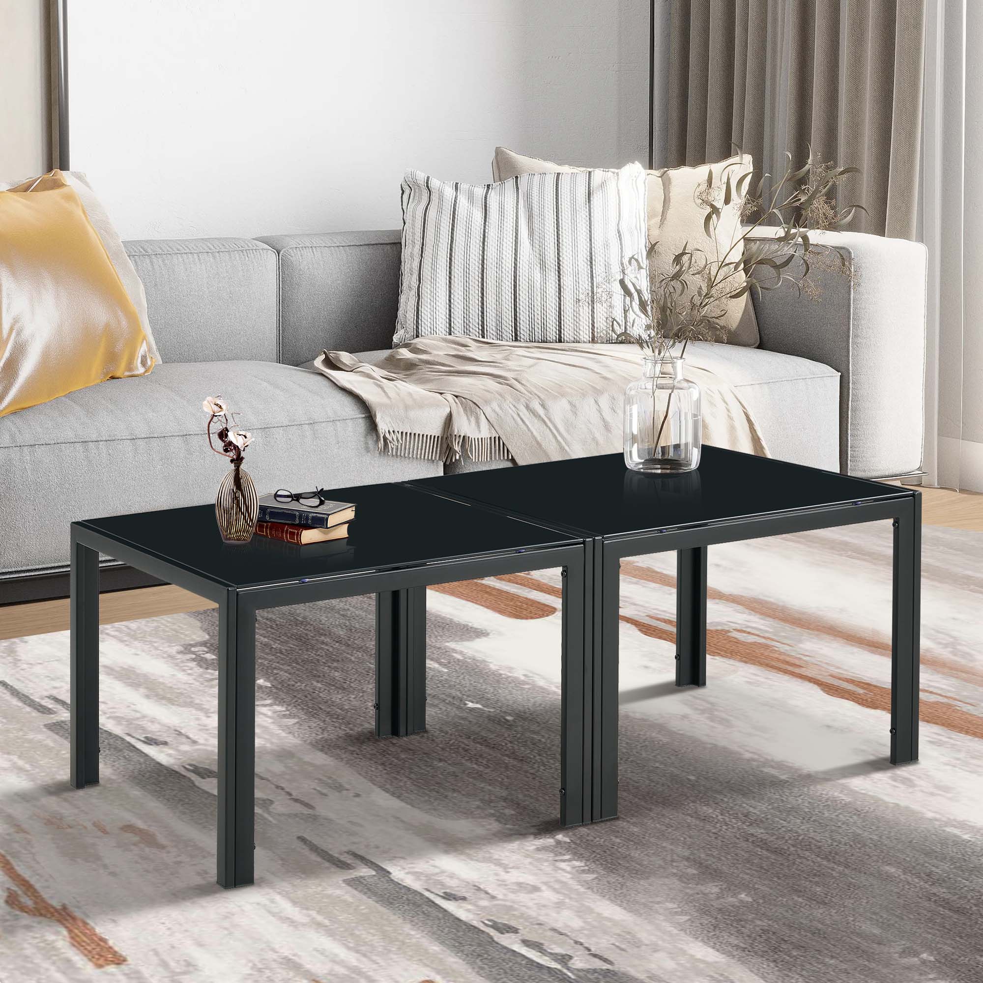 Aukfa Modern Coffee Table Set of 2, End Table Side Tables for Living Room Bedroom Yard, Black