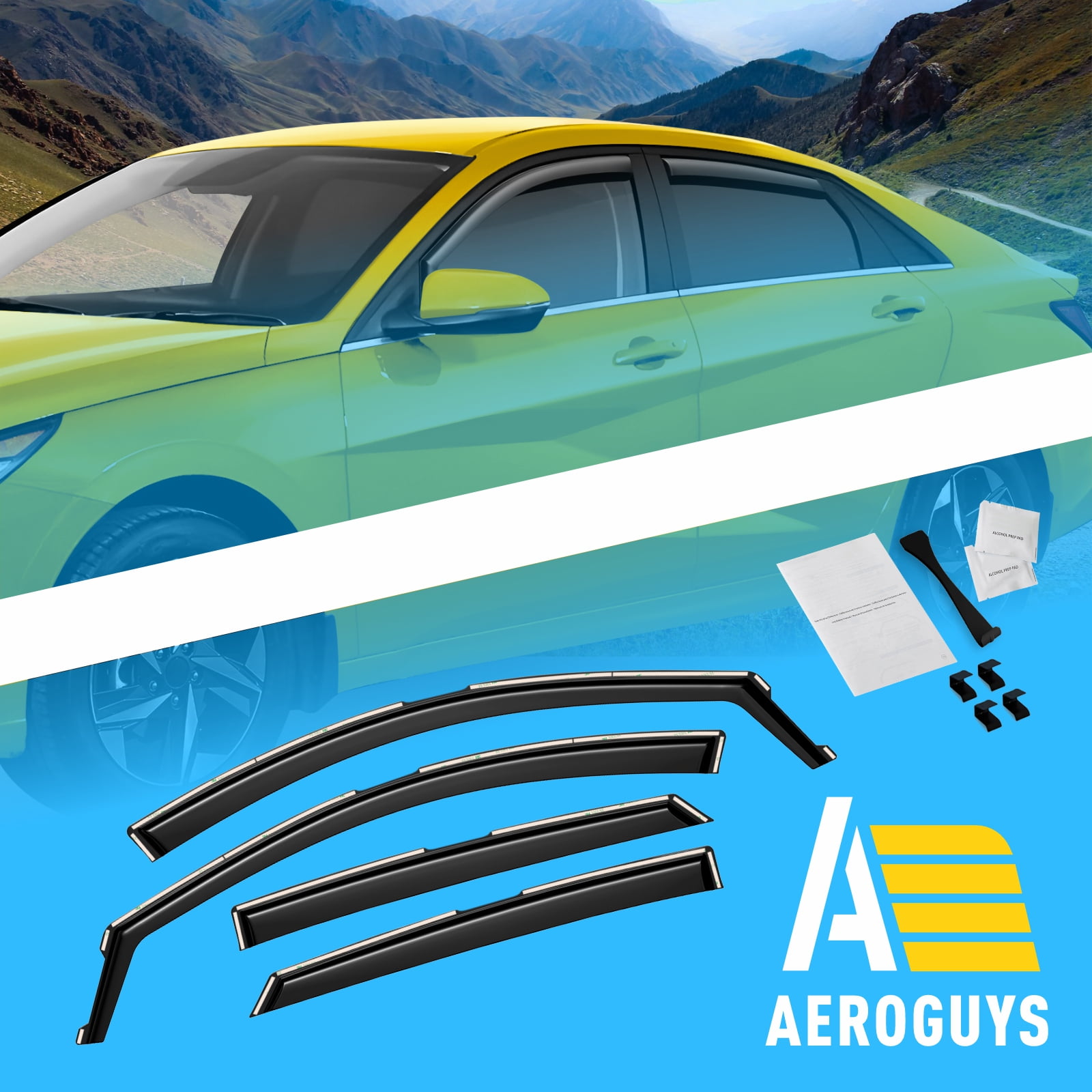 AEROGUYS In-Channel Window Deflectors Extra Durable Window Visors Rain Guards Fit for Hyundai Elantra 2021-2024, Sun Visors, Wind Deflectors, Vent Visors, Car Accessories - 4pcs. AG0502