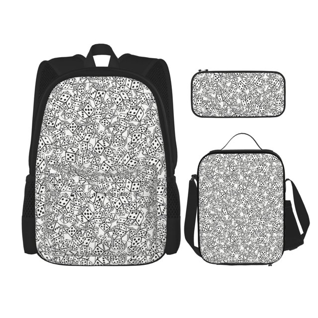 Disketp Dice Cubes Mochila Estampada de Gran Capacidad con Lonchera y Estuche, Set de 3 Piezas para Estudiantes