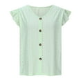 thumbnail image 4 of AKOEE Button Up Eyelet Shirts for Women Summer Ruffle Short Sleeve V Neck Blouses Dressy Casual Tops (M, Green), 4 of 6