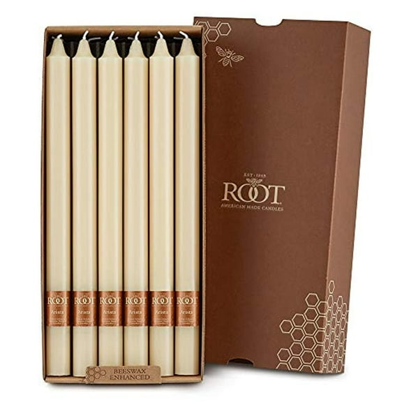 ROOT Candles Unscented Smooth Arista™ Taper Candles, 12-Inch Tall, Box of 12, Color: Buttercream