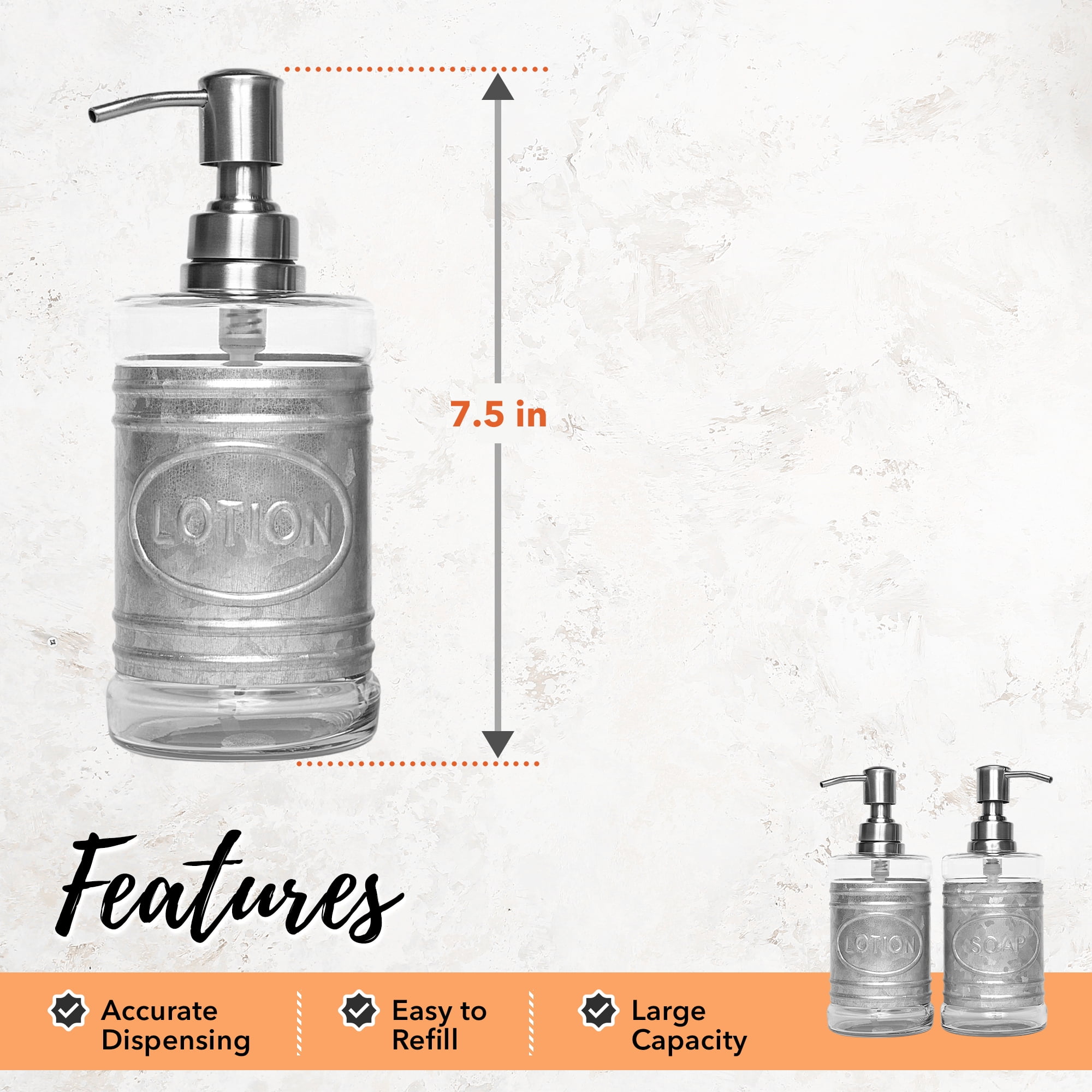 Autumn Alley Glass Soap Dispenser and Lotion Dispenser Set - Farmhouse Bathroom Accessories Set