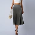 thumbnail image 6 of Satin High Waisted Midi Skirt with Side Slit for Women, Drapey Solid Color Elegant Skirt, 6 of 7