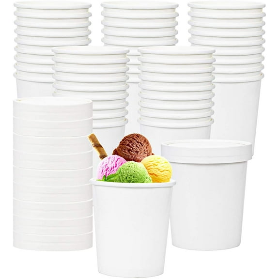 IEMIEBSHA 60 Pack Paper Ice Cream Cups with 60 Pack Lids, 16 OZ Frozen Dessert Containers with Lids, Cold and Hot Food Container for Soup, Dessert, Yogurt, Sauce