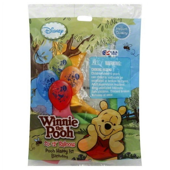 12 inch Qualatex Pooh Happy 1st Birthday (6 Pk) Latex Balloons (6 Pack) - Party Supplies Decorations
