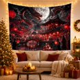 thumbnail image 3 of Black Dragon Above Red Lantern Waterfront Town, Dramatic Fantasy Style for Dragon Lovers, Dragon Wall Art, Housewarming Gift, Tapestry Wall Hanging for Bedroom and Gaming Room, 3 of 7