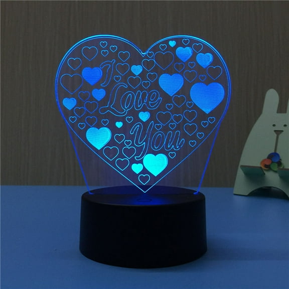 FUEENIRVA Heart Lights 3D Heart Shape Lamp Light Blue 1Set