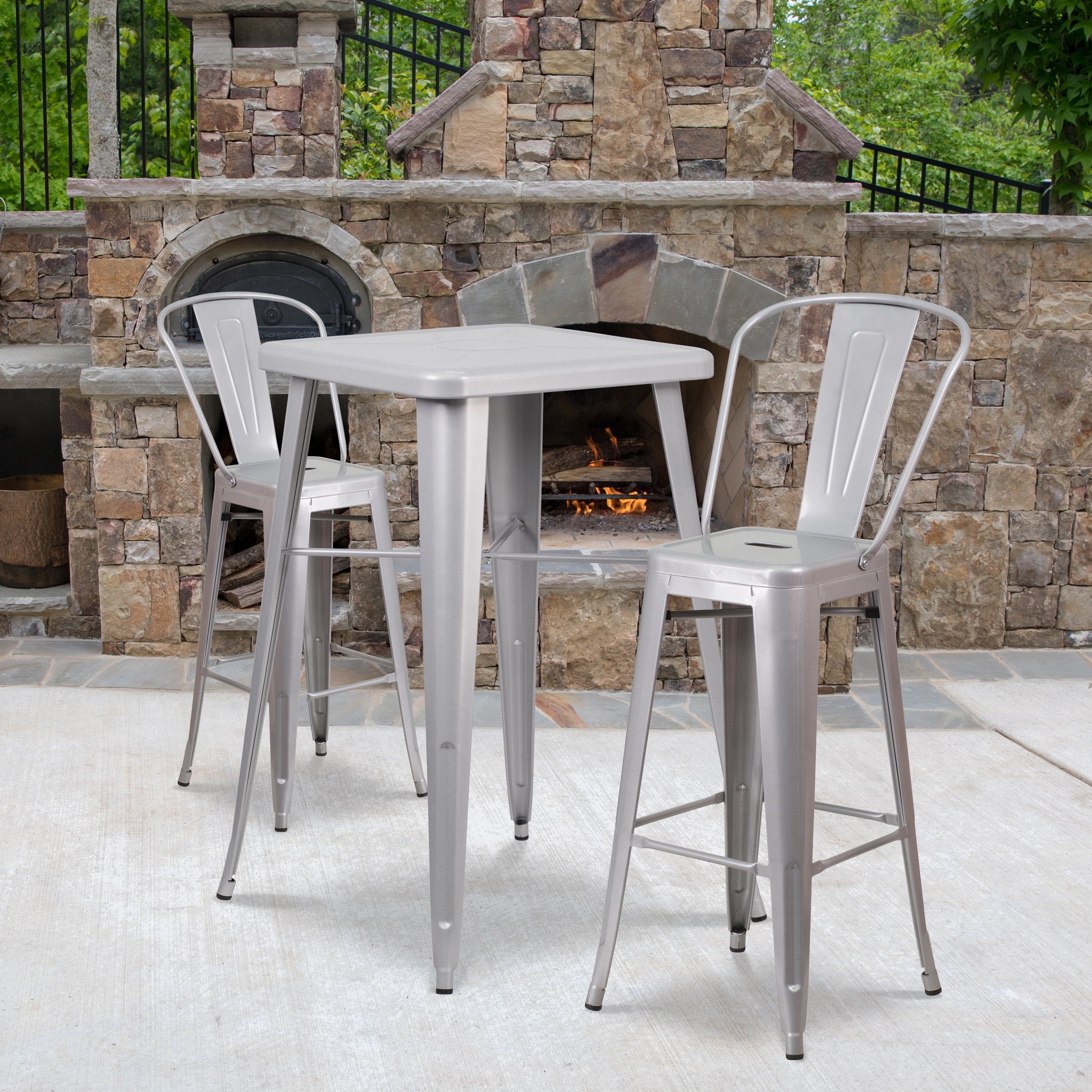 Flash Furniture Commercial Grade 4 Pack 30 High Silver Metal Indoor-Outdoor Barstool with Removable Back 