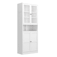 thumbnail image 4 of Hassch 72"H Metal Storage Cabinet with 2 Glass Doors, Tall Pantry Cabinet with Adjustable Shelves and Side Hooks for Dining Room, Living Room, Kitchen, White, 4 of 9