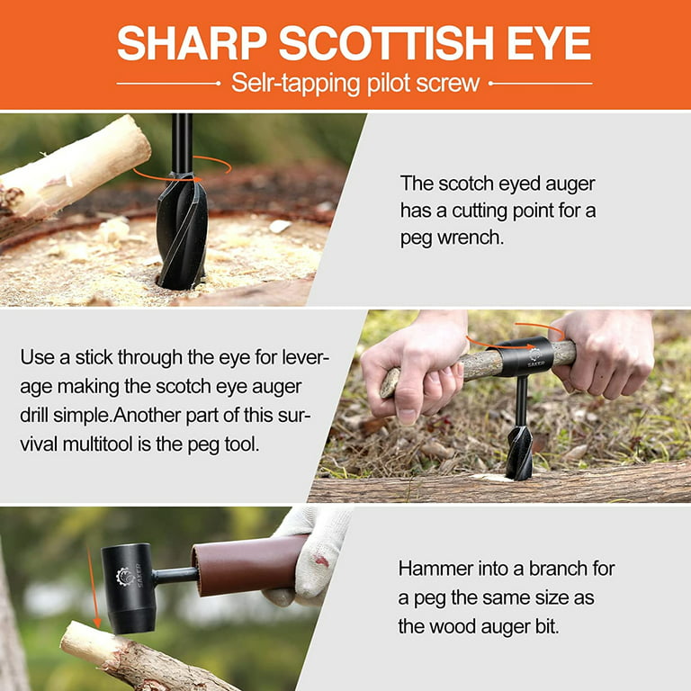 JACHOM Bushcraft Hand Auger Wrench, Bushcraft Survival Tools, Scotch Eye  Wood Auger, Bushcraft Gear and Wood Dowel Maker
