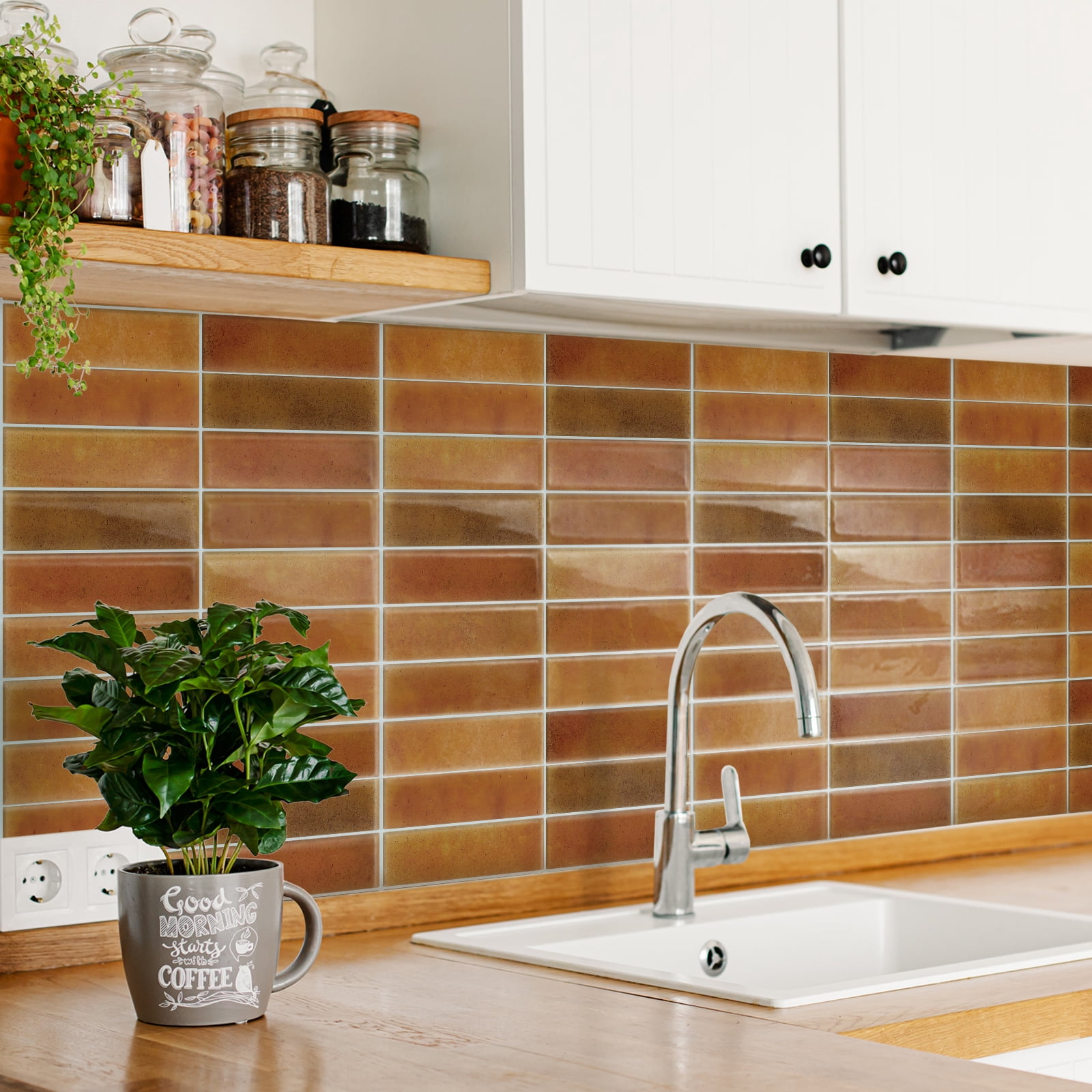 DEWOO 10 Sheet Peel and Stick Backsplash Tile,3D Self Adhesive Wall Tiles Stick on Backsplash for Kitchen,Bathroom,Camper (12"×12",Orange)