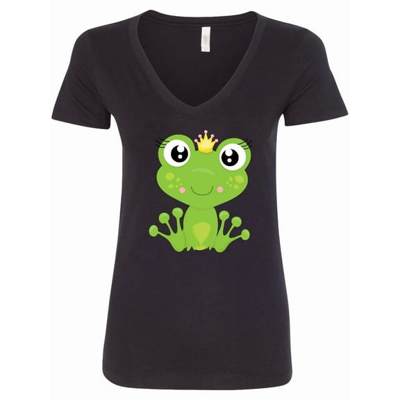 Inktastic Cute Frog, Green Frog, Frog Princess, Crown Women's V-Neck T-Shirt