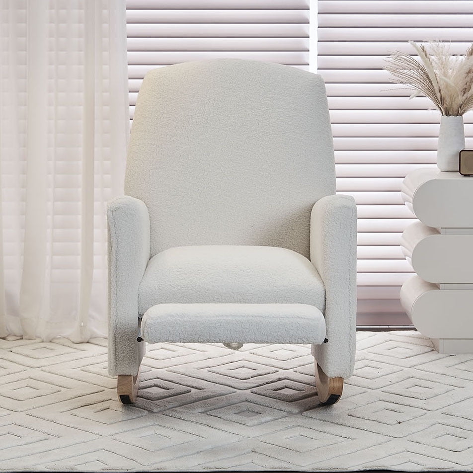 Cotton Linen Fabric Nursery Rocking Chair With Adjustable Footrest