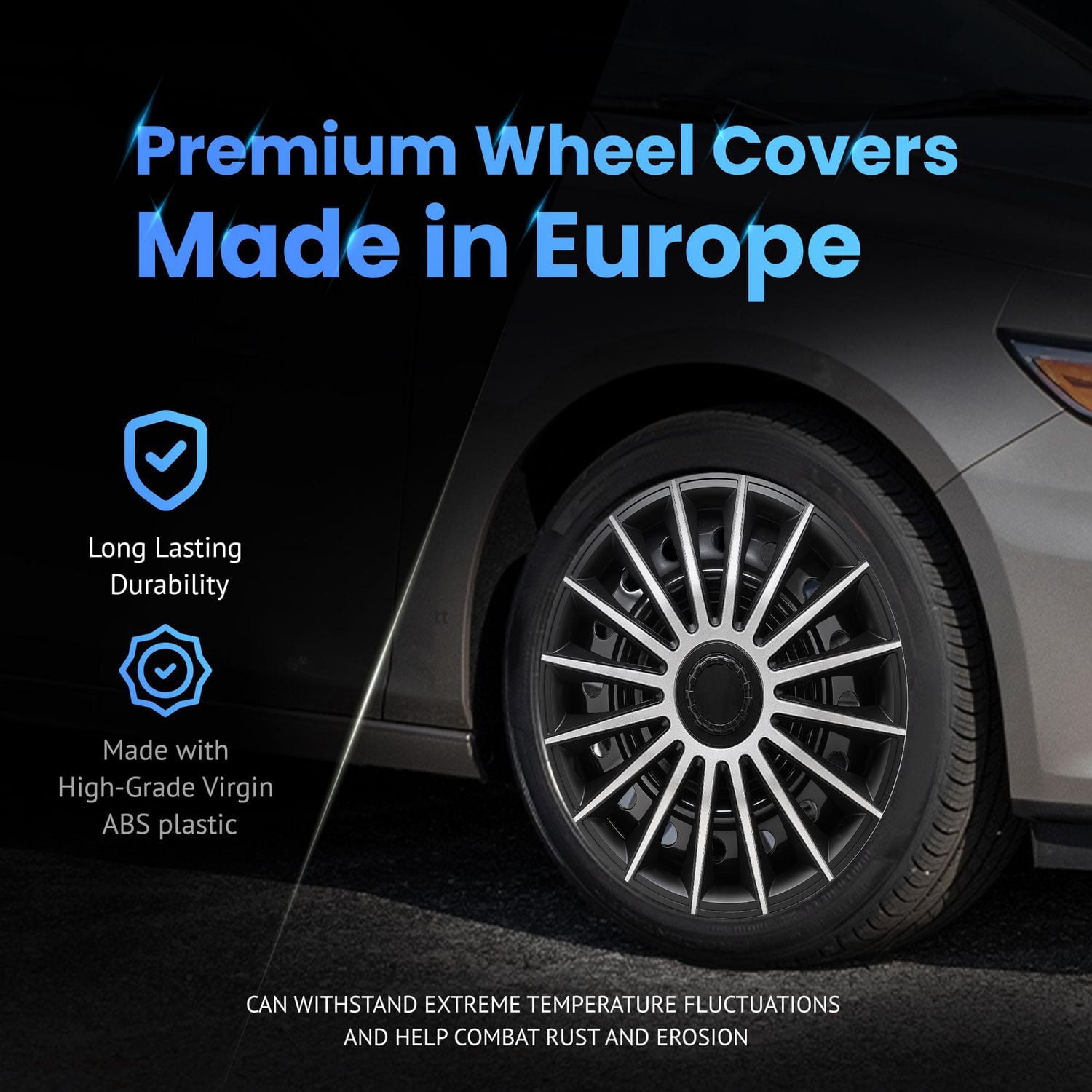 Alpena 17" Austin Wheel Covers, Silver & Black, set of 4