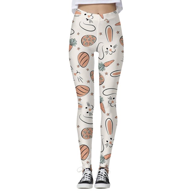 Gibobby Leggins estampados Mallas con estampado huevos Pascua para mujer, mallas deportivas con Control Yoga para mujer, mallas talle(Blanco, L)
