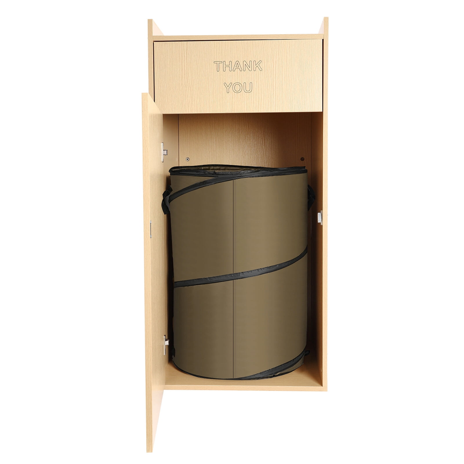 40 Gallon Restaurant Oak Wood Commercial-Trash Bin Cabinet with Trash Bag,Trash Can Cabinet & Garbage Receptacle for Self-Service Restaurant, Coffee Shop