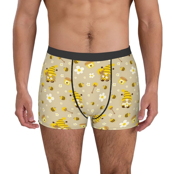 Balery Cute Bee Gnomes Calzoncillos bóxer para hombre, ropa interior de algodón suave y transpirable con cinturilla de nailon-Large