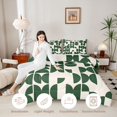 thumbnail image 3 of Manfei Mid-Century Geometric Twin Comforter Sets, Green Semicircle Bedding Set, Green Cream, Reversible 2pcs, 1 Comforter and 1 Pillowcase, 3 of 6