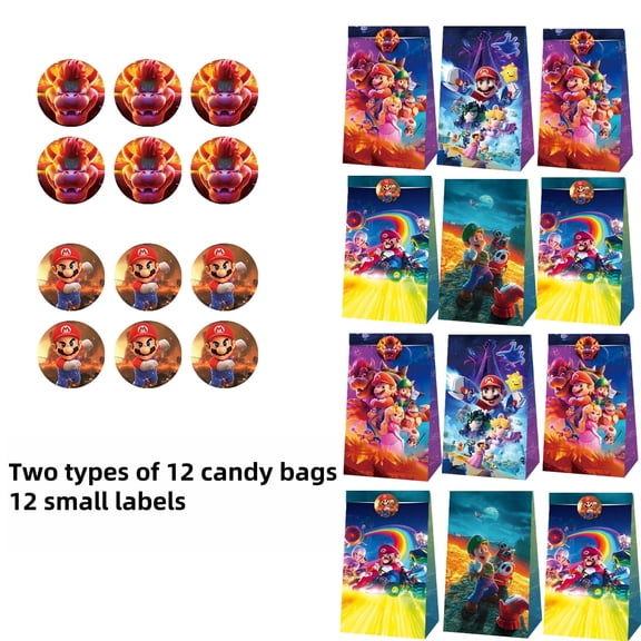 12 PCS Mario Kraft Paper Goodie Bag Small Gift Bags for Mario Party Supplies,Kids Birthday Game Party Kraft Paper Goodie Gift Bag Decorations