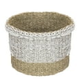 thumbnail image 6 of Set of 3 Beige and White Round Wicker Table and Floor Baskets, 6 of 7