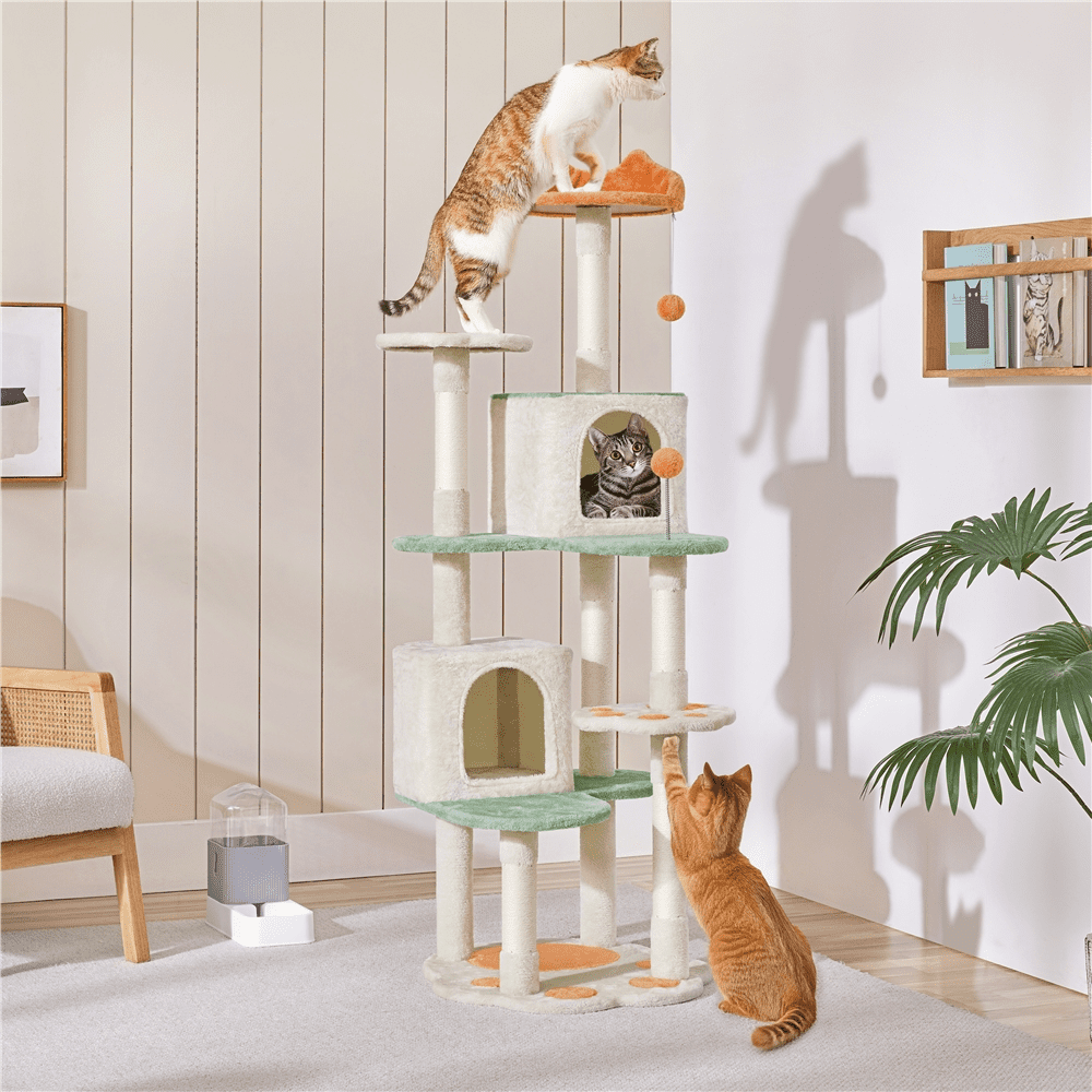 Alden Design 65″ Tall Cat Tree Paw-Shaped Play Tower for Small