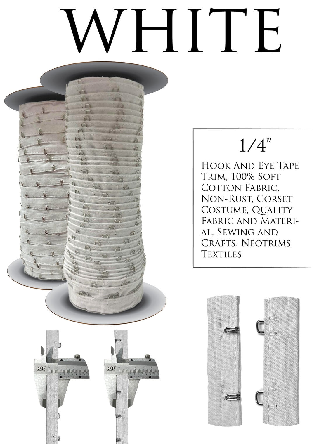 AL240A - Hook and Eye Tape Fabric Fastener Sewing Crafting DIY Black/Silver by yard