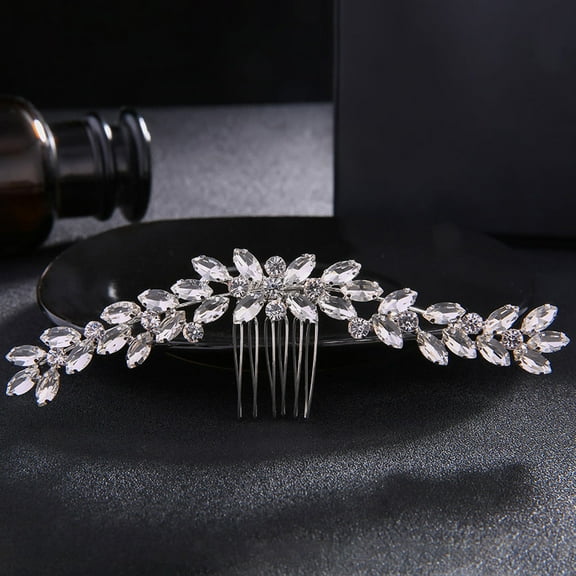 CRILSTYLEO 1Pc Silver Bridal Rhinestone Hair Comb Wedding Headdress Handmade Design