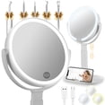 thumbnail image 1 of ROWIDE Espejo de Maquillaje Iluminado,Espejo de Aumento Doble Cara 1X/10X con 3 Luces de Color,Brillo y Altura Ajustables,360&deg; Rotaci&oacute;n,Carga USB, 1 of 7