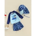 thumbnail image 2 of Toddler Baby Boy 3 Pcs Swimsuit Shark Print Long Sleeve Tops+ Shorts + Hat Sets Rash Guards Beach Bathing Suit Swimwear, 2 of 7