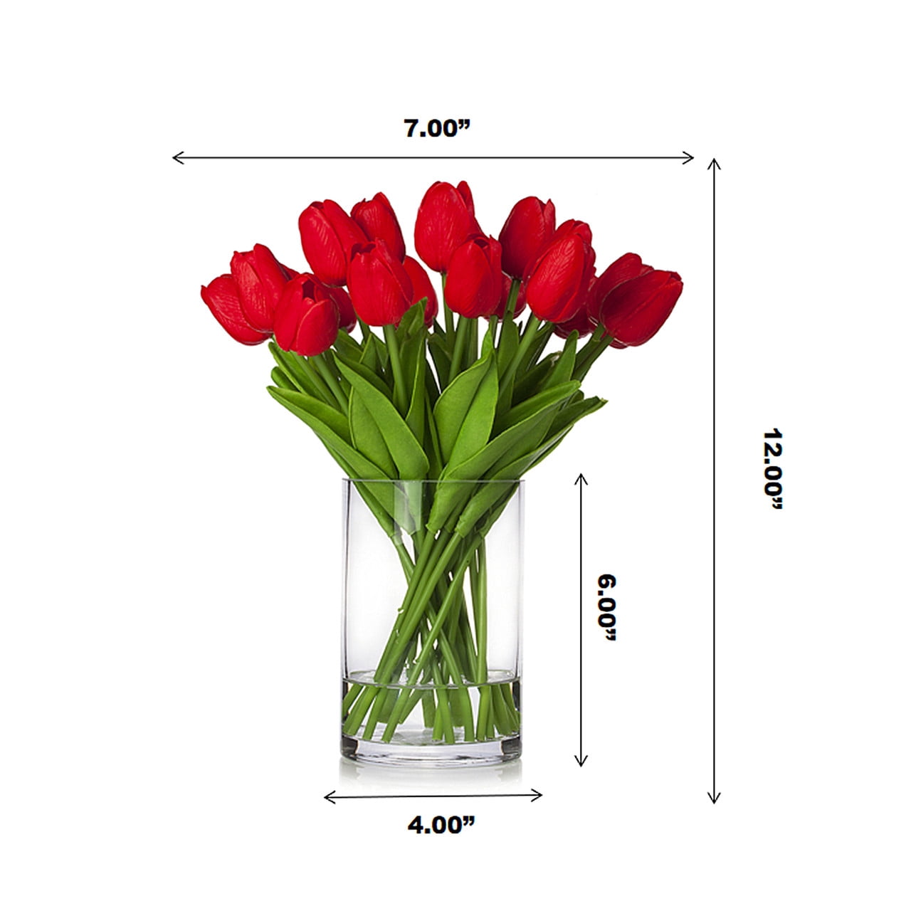 ENOVA FLORAL 20 Heads White Tulips Real Touch Artificial Flowers in Vase, Fake Tulips Flowers with Vase and Faux Water for Dining Table Decoration