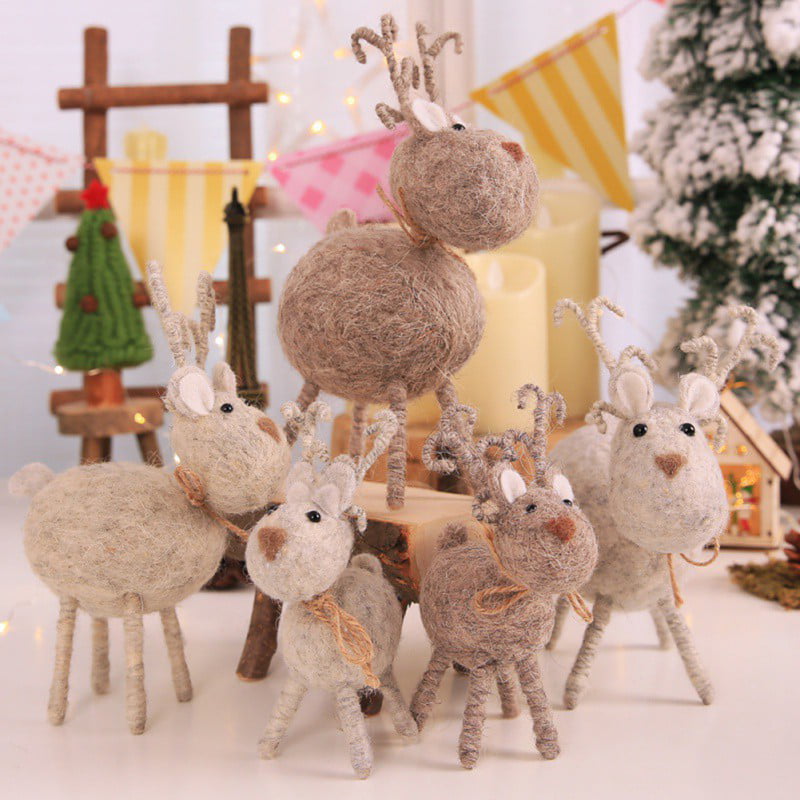 Handmade Stuffed Felt Reindeer Ornament Light Gray