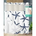 thumbnail image 2 of No Hook Shower Curtains with Snap in Liner, Navy Blue Starfish Coastal Waterproof Fabric Shower Curtain, Nautical Summer Beach Ocean Double Layers & See-Through Top Window Bathroom Curtains 72''x72'', 2 of 6