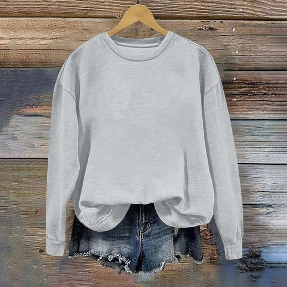 Women's Crewneck Sweatshirts Solid Color Loose Fitting Blouses Pullover Long Sleeve Shirts Hoodless Sweatshirt Plus Size Sweater Fall Outfits Top