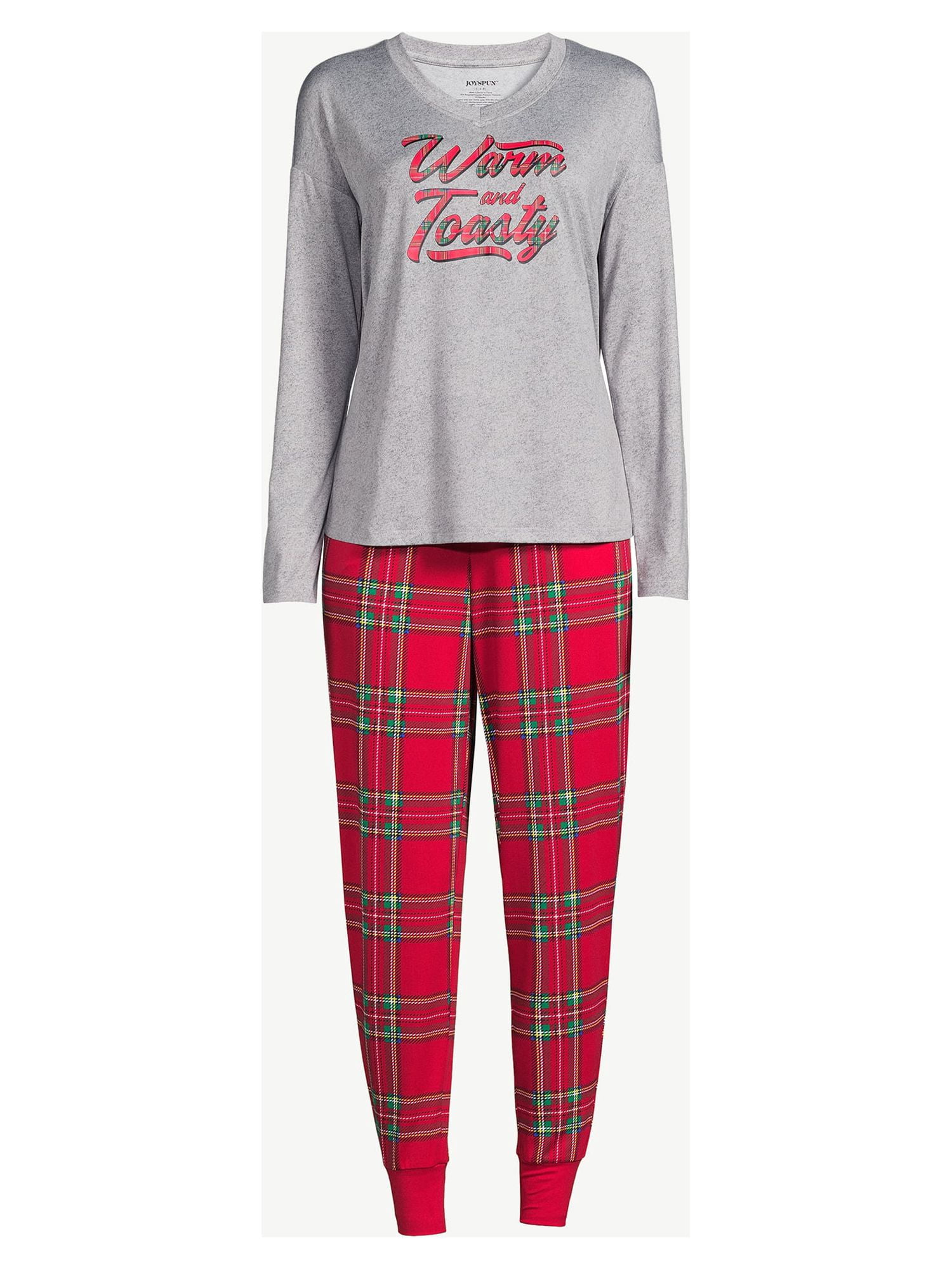 Joyspun Women's Long Sleeve Sleep Top and Jogger PJ Set, 2-Piece, Sizes up to 3X