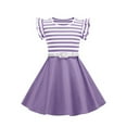 thumbnail image 2 of gljltg Girls Dress Stripe Short and Long Sleeve Ruffle Cotton Playwear Dresses, 2 of 9